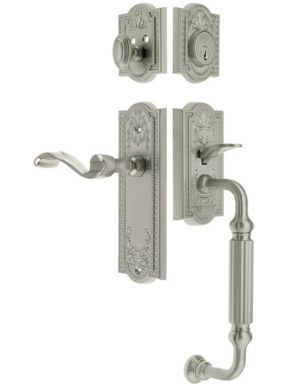 Parthenon Entry Lock Set in Satin Nickel Finish with Right-Handed Portofino Lever and